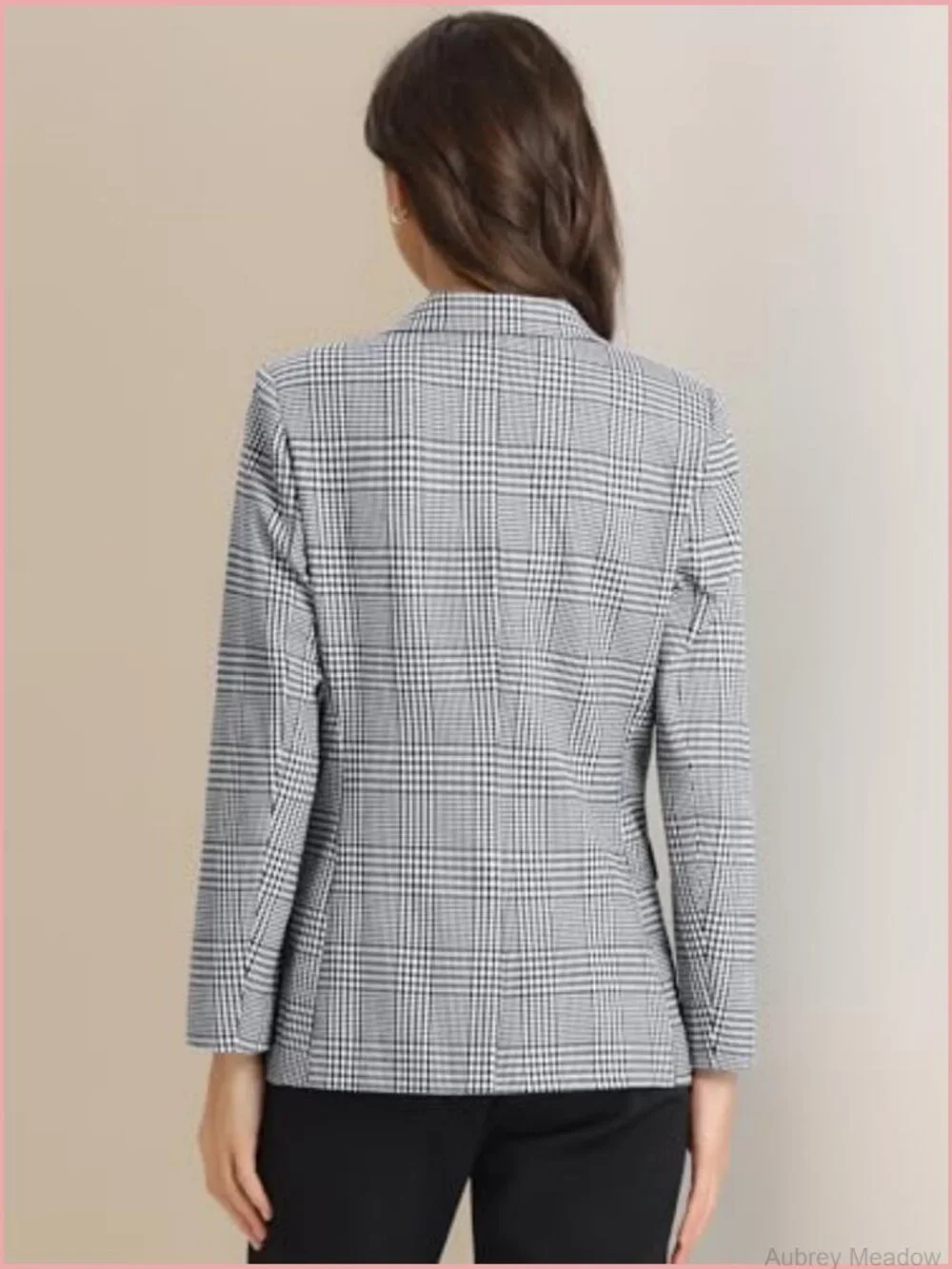 Plaid Houndstooth Blazer Long Sleeve One Button Work Blazer